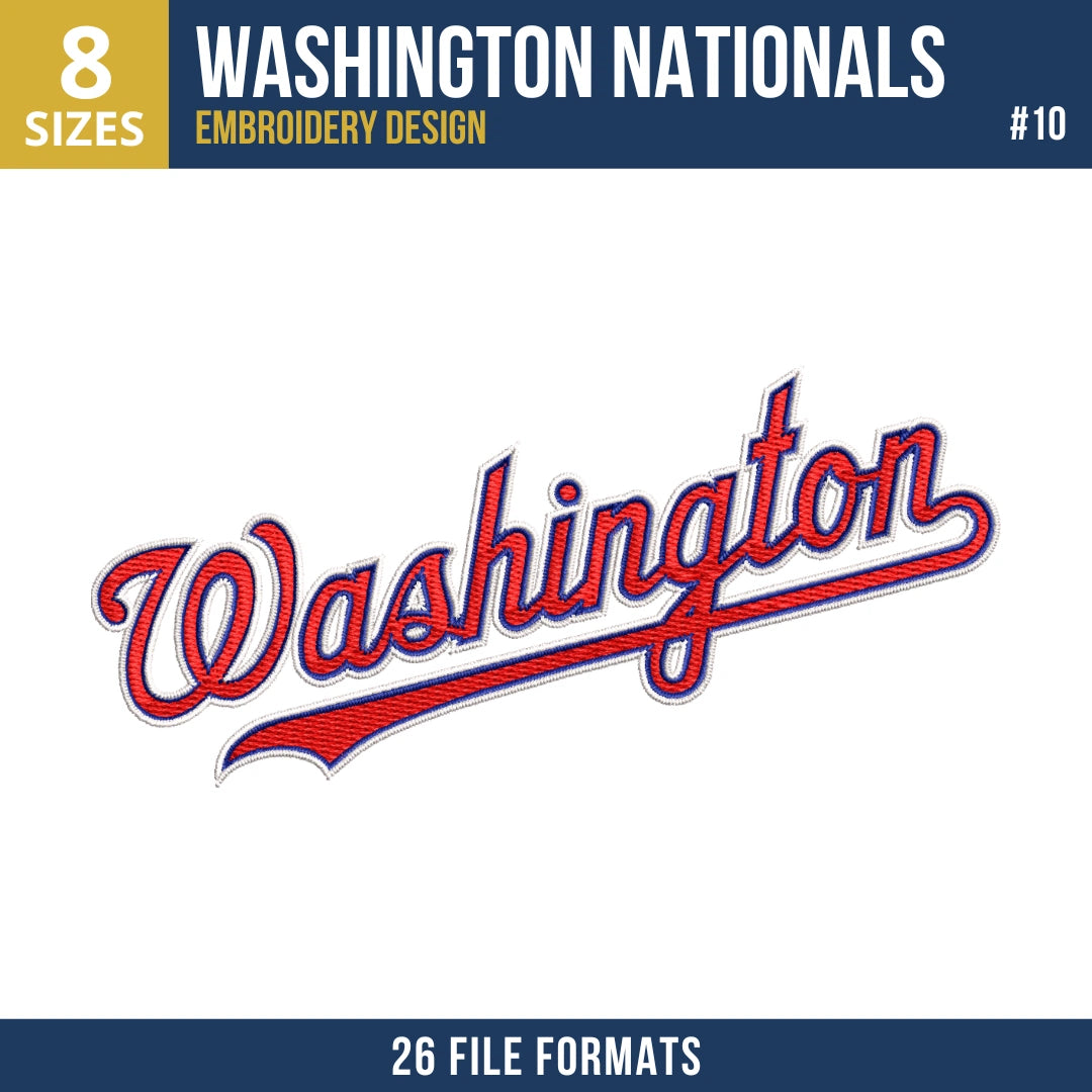 Washington Nationals Embroidery Bundle – 10 Designs, 26 Formats