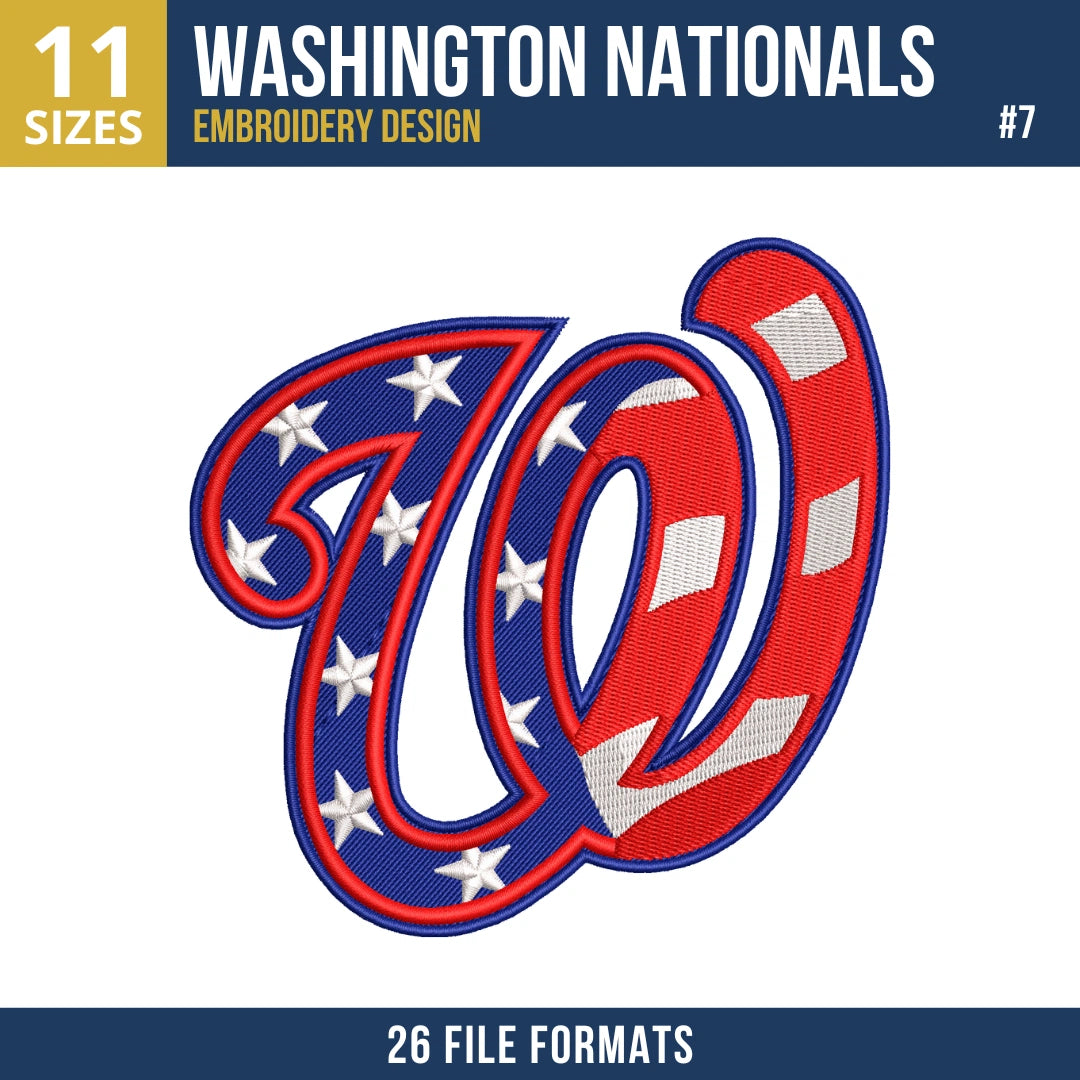 Washington Nationals Embroidery Bundle – 10 Designs, 26 Formats