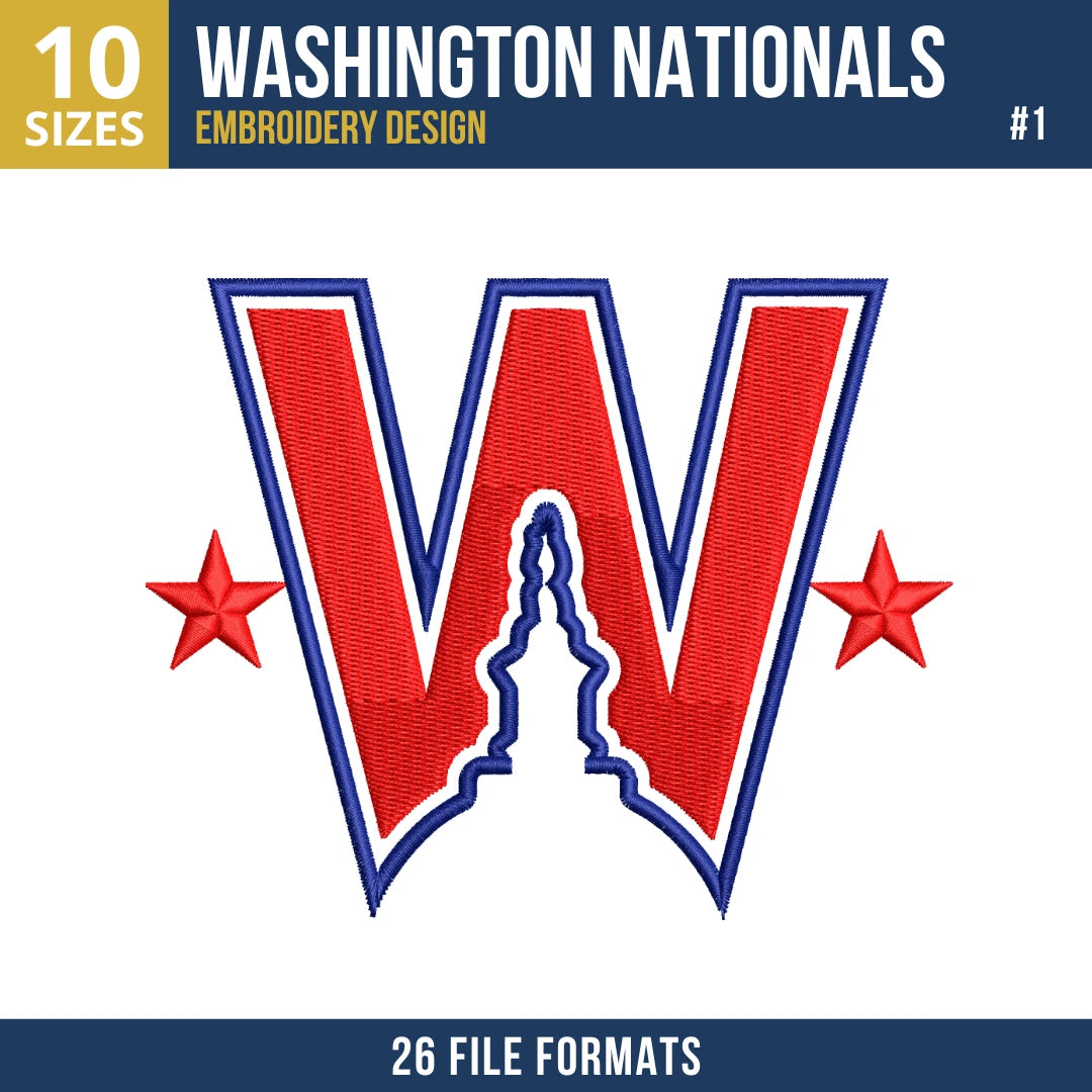 Washington Nationals Embroidery Bundle – 10 Designs, 26 Formats