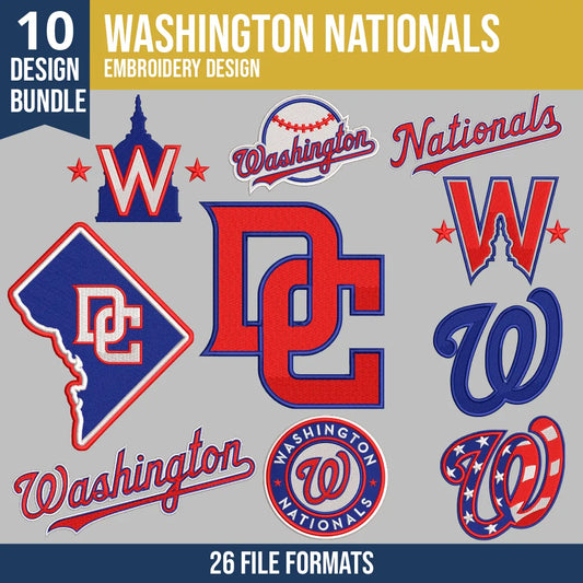 Washington Nationals Embroidery Bundle – 10 Designs, 26 Formats