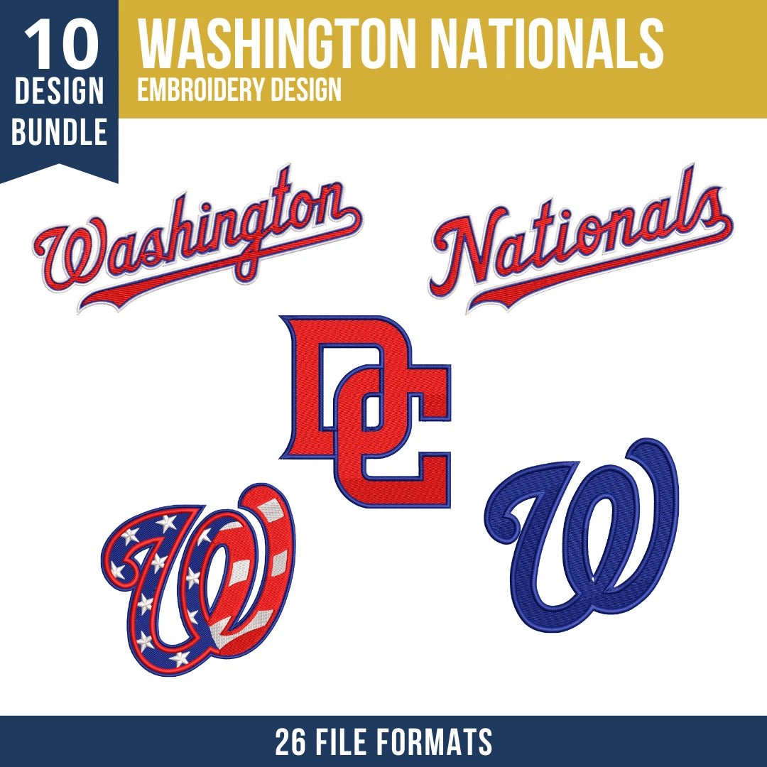 Washington Nationals Embroidery Bundle – 10 Designs, 26 Formats