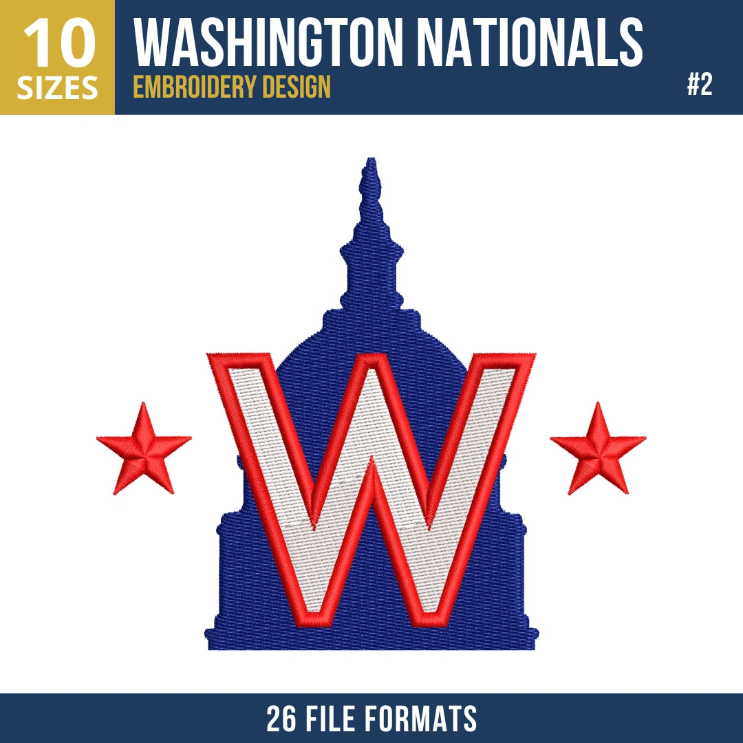 Washington Nationals Embroidery Bundle – 10 Designs, 26 Formats
