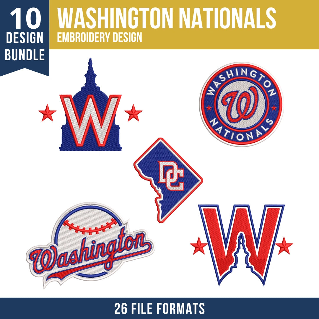 Washington Nationals Embroidery Bundle – 10 Designs, 26 Formats