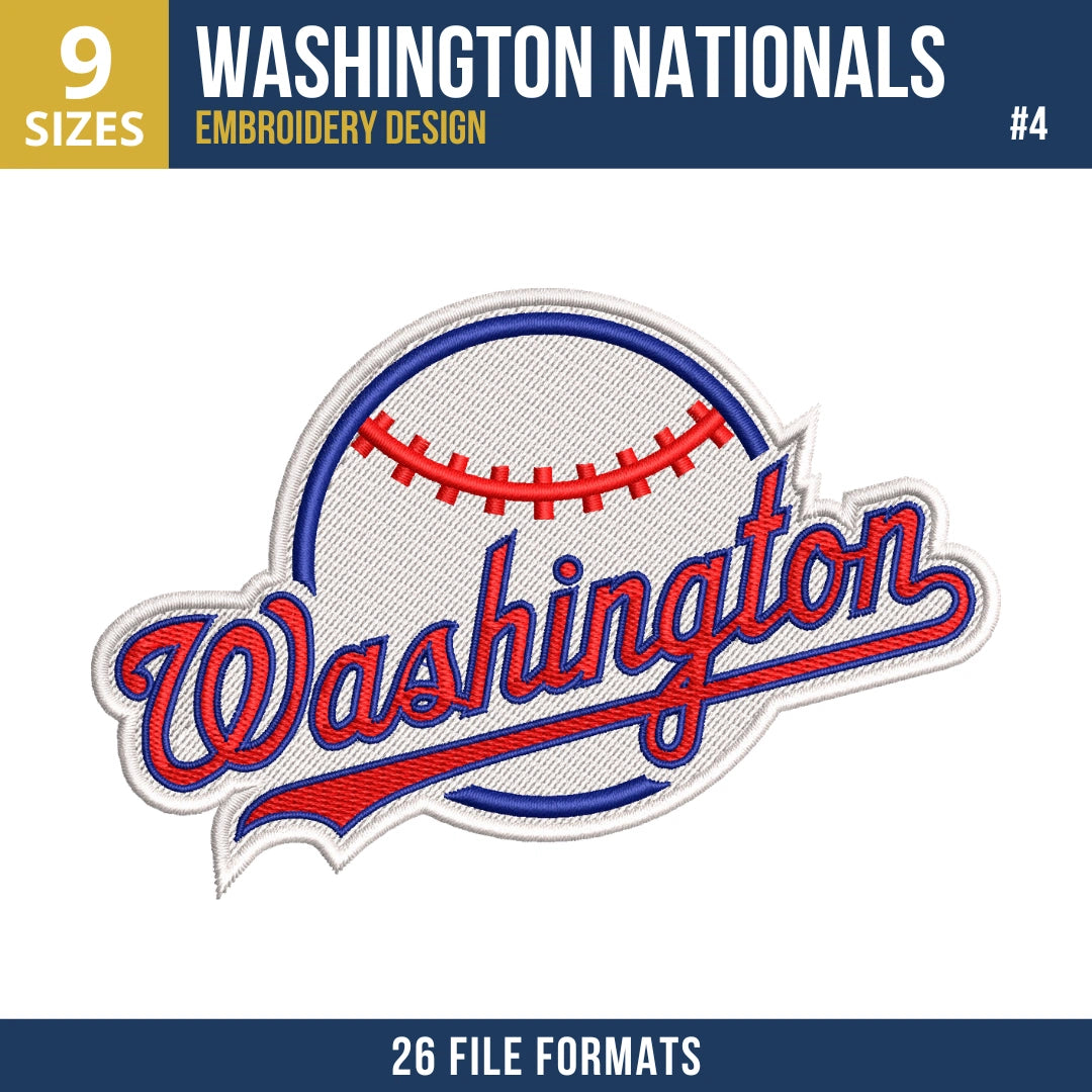 Washington Nationals Embroidery Bundle – 10 Designs, 26 Formats
