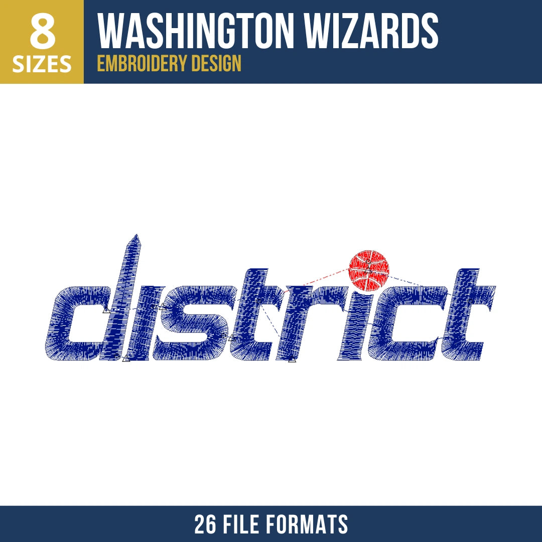 Washington Wizards District Wordmark Embroidery Design
