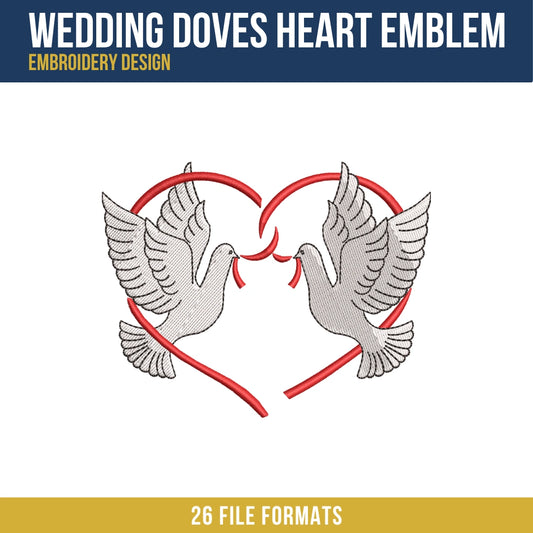 Wedding Doves Heart Emblem Embroidery Design