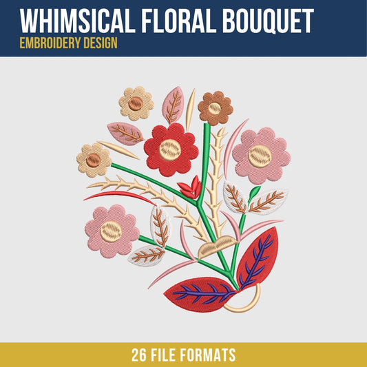 Whimsical Floral Bouquet Embroidery Design