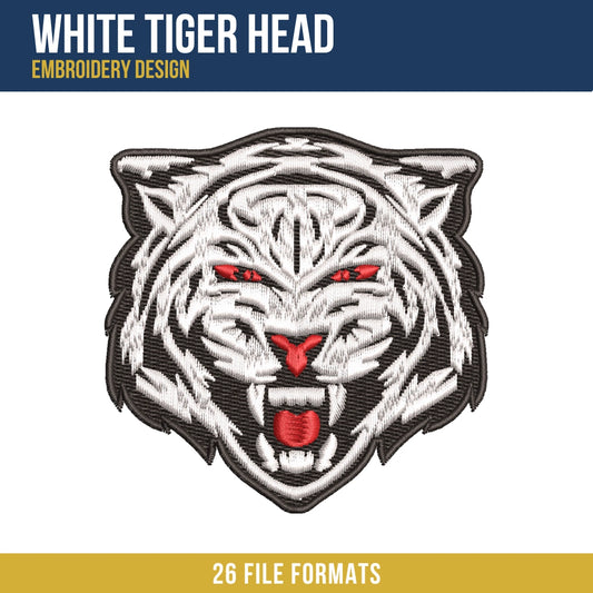 White Tiger Head Embroidery Design