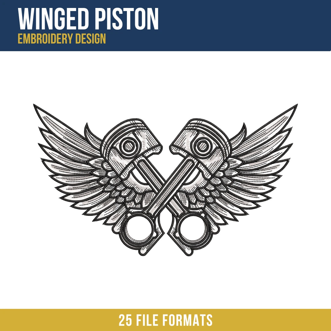Winged Piston Embroidery Design