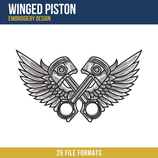 Winged Piston Embroidery Design