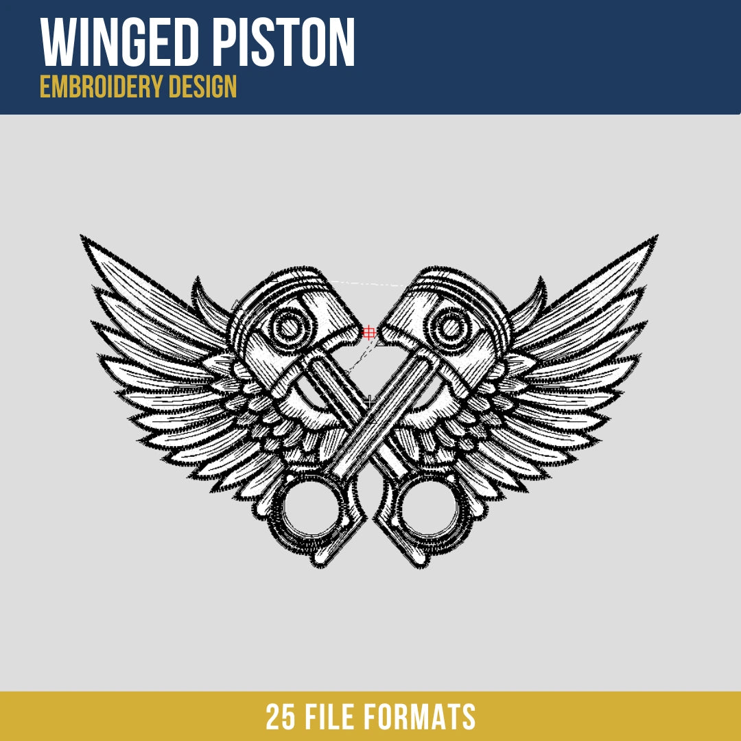 Winged Piston Embroidery Design
